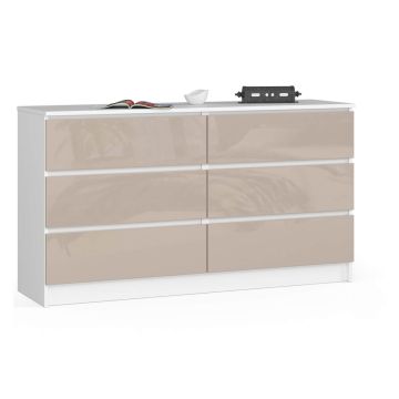Kumode NORE K140 ar 6 atvilktnēm, balta/krēmkrāsa