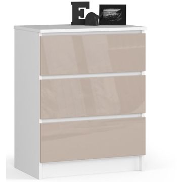 Комод NORE K60 с 3 ящиками, бело-кремового цвета.