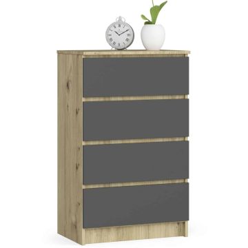 Kumode NORE K60 ar 4 atvilktnēm, ozols/pelēka