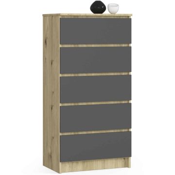 Kumode NORE K60 ar 5 atvilktnēm, ozols/pelēka