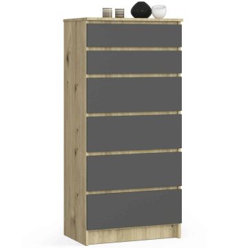 Kumode NORE K120 ar 6 atvilktnēm, ozols/pelēka