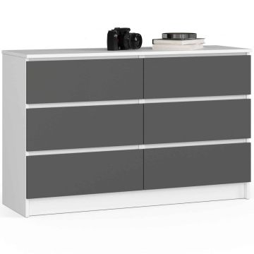 Kumode NORE K120 ar 6 atvilktnēm, balta/pelēka