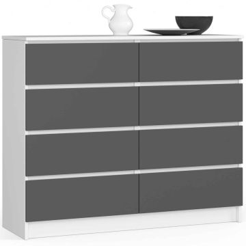 Kumode NORE K120 ar 8 atvilktnēm, balta/pelēka