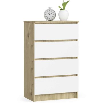 Kumode NORE K60 ar 4 atvilktnēm, ozols/balta