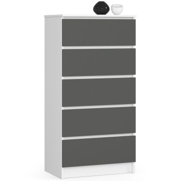 Kumode NORE K60 ar 5 atvilktnēm, balta/pelēka