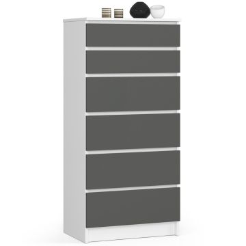 Kumode NORE K60 ar 6 atvilktnēm, balta/pelēka