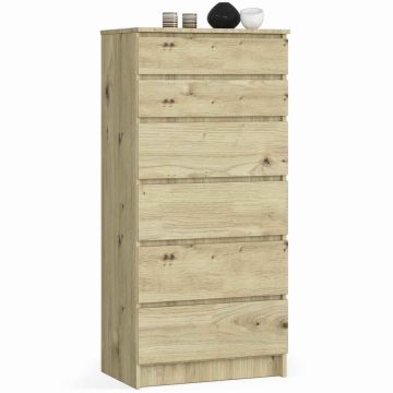 Kumode NORE K60 ar 6 atvilktnēm, ozolkoka krāsā