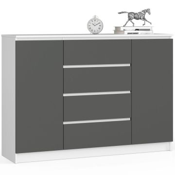 Kumode K140 ar 4 atvilktnēm, balta/pelēka