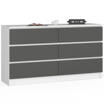 Kumode NORE K140 ar 6 atvilktnēm, balta/pelēka