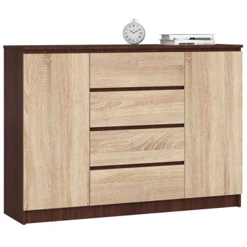 Kumode NORE K140 ar 4 atvilktnēm, tumši brūna/ozola krāsā