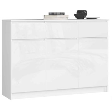 Kumode K140 ar 3 atvilktnēm, balta /, balta spīdīga