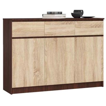 Kumode K140 ar 3 atvilktnēm, tumši brūnā/ozola krāsā