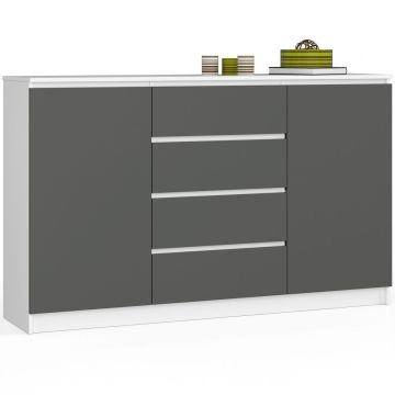 Kumode K160 ar 4 atvilktnēm, balta/pelēka