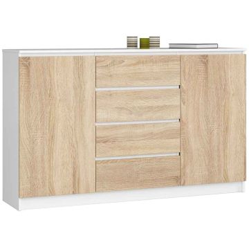 Kumode NORE K160 ar 4 atvilktnēm, balta/ozola krāsā