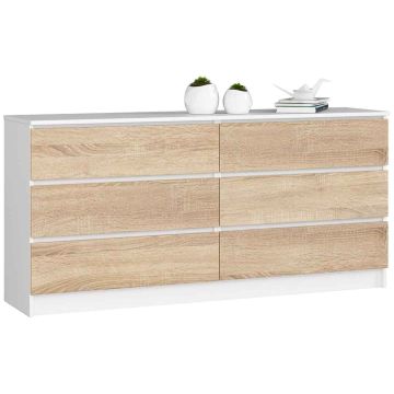 Kumode NORE K160 ar 6 atvilktnēm, balta/ozola krāsā