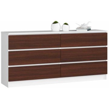 Kumode NORE K160 ar 6 atvilktnēm, balta/tumši brūna