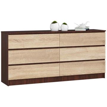 Kumode NORE K160 ar 6 atvilktnēm, tumši brūna/ozola krāsā