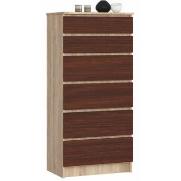 Комод NORE K60 с 6 ящиками, цвет дуб/темно-коричневый.