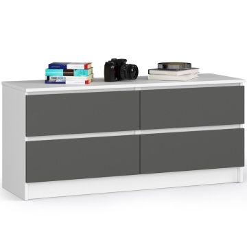 Комод K120, 4 ящика, белый/серый, 120 × 55 × 40 см