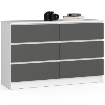 Комод K120, 6 ящиков, белый/серый, 120 × 77 × 40 см