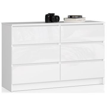 Kumode NORE K120 ar 6 atvilktnēm, spīdīgi balta