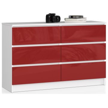 Комод NORE K120 с 6 ящиками, бело-красный