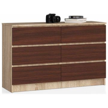 Комод NORE K120 с 6 ящиками, цвет дуб/темно-коричневый