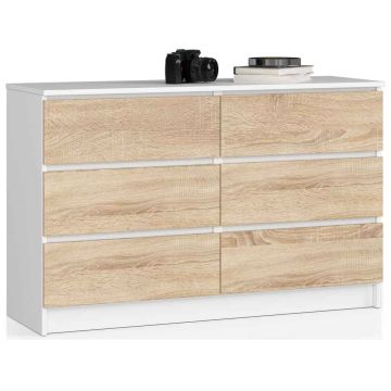 Kumode NORE K120 ar 6 atvilktnēm, ozols/balta