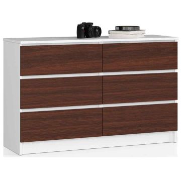 Комод NORE K120 с 6 ящиками, белый/темно-коричневый