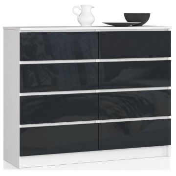 Комод K120, 8 ящиков, белый/серый, 120 × 99 × 40 см