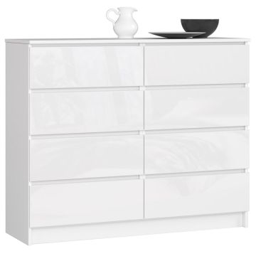 Kumode NORE K120 ar 8 atvilktnēm, spīdīgi balta