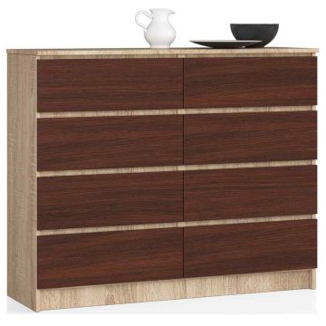 Kumode NORE K120 ar 8 atvilktnēm, ozols/tumši brūna