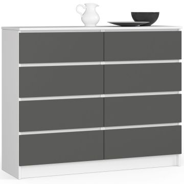 Комод K120 AkordV2, с 8 ящиками, белый/серый, 120 × 99 × 40 см
