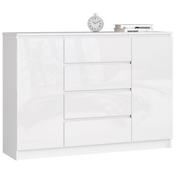 Комод K140, 2 дверцы, 4 ящика, белый, 138 × 99 × 40 см