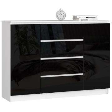 Комод NORE K140 с 4 ящиками, бело-черный