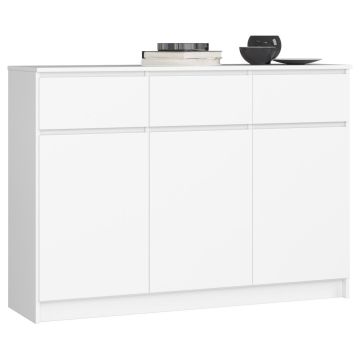 Комод K140, 3 ящика и 3 дверцы, белый, 138 × 99 × 40 см