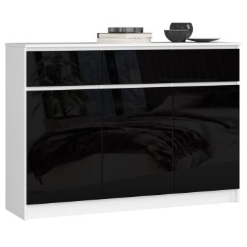 Комод K140 3D, 3 ящика и 3 дверцы, белый/чёрный, 138 × 99 × 40 см
