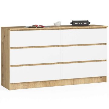Комод K140, 6 ящиков, коричневый/белый, 138 × 77 × 40 см