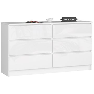 Kumode NORE K140 ar 6 atvilktnēm, spīdīgi balta