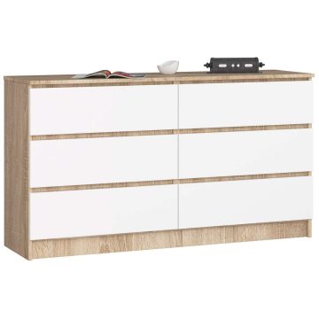 Kumode NORE K140 ar 6 atvilktnēm, ozols/balta