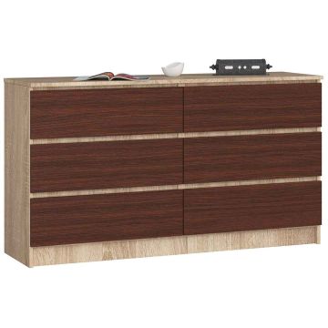 Kumode NORE K140 ar 6 atvilktnēm, ozols/tumši brūna