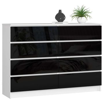Комод K140, 8 ящиков, белый/чёрный, 138 × 99 × 40 см
