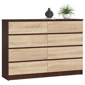 Kumode NORE K140 ar 8 atvilktnēm, tumši brūna/ozola krāsā