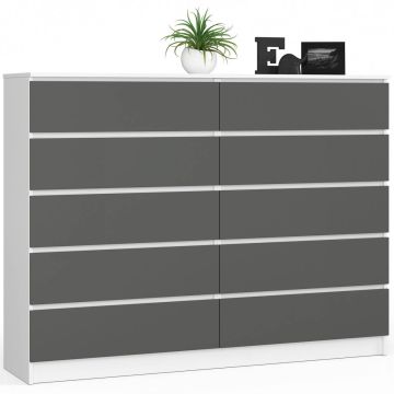 Kumode K160, 10 atvilktnes, balta/pelēka, 160 × 121 × 40 cm