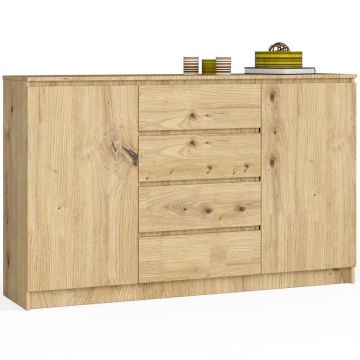 Комод K160, 2 дверцы и 4 ящика, дубовый, 160 × 99 × 40 см