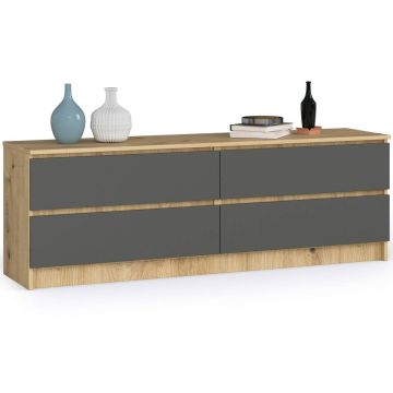 Комод K160 4SZ, 4 ящика, коричневый/серый, 160 × 55 × 40 см