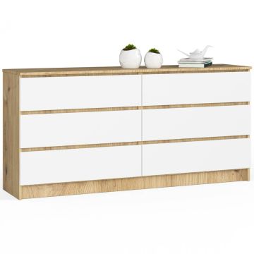 Комод K160, 6 ящиков, бело-коричневый, 160 × 77 × 40 см