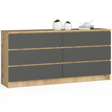 Комод K160, 6 ящиков, коричневый/серый, 160 × 77 × 40 см