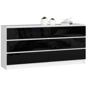 Kumode NORE K160 ar 6 atvilktnēm, spīdīgi balta/melna
