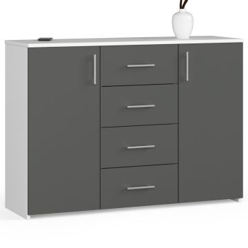 Комод K45 AkordV2, 4 ящика, белый/серый, 110 × 80 × 35 см